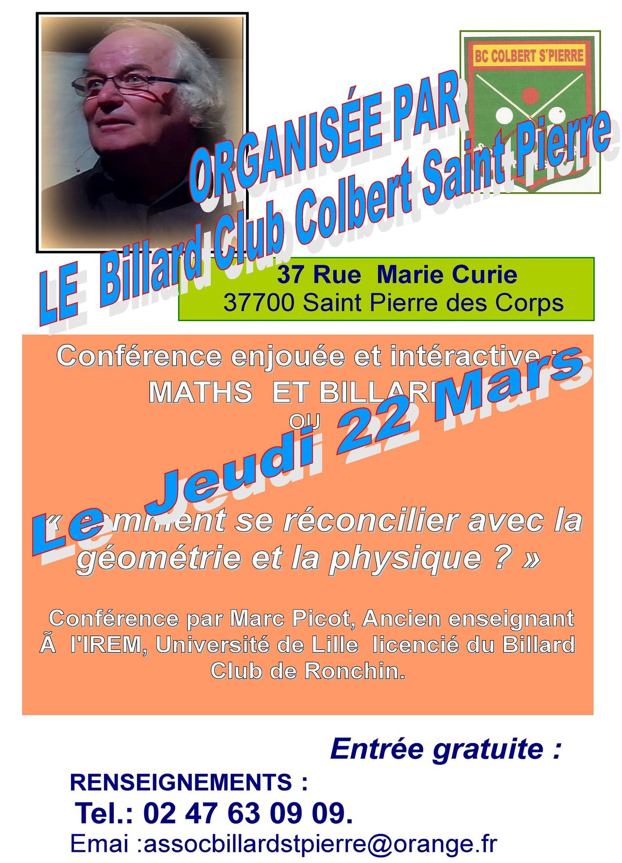 BC Saint Pierre Colbert Maths et Billard du 22 03 2018