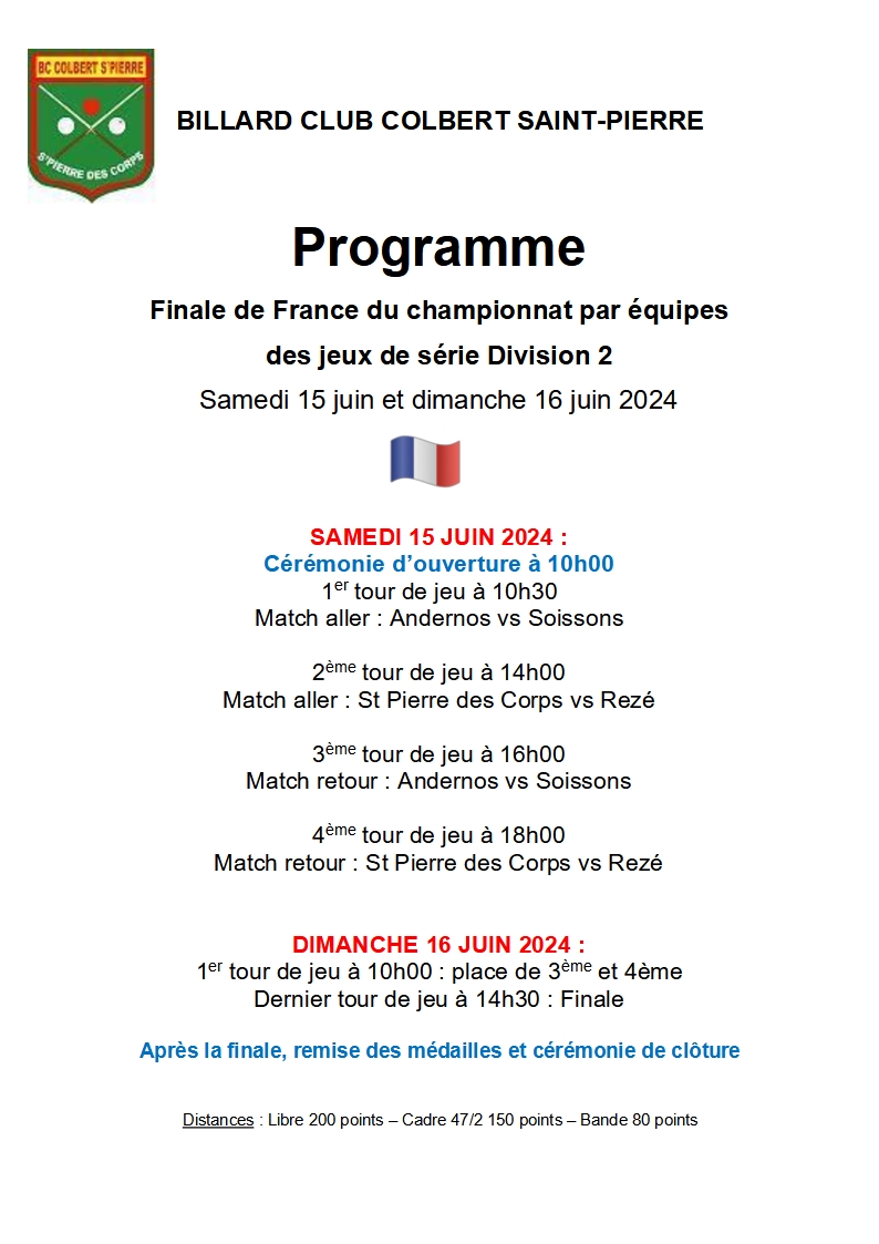 programme Finale de France JDS D2