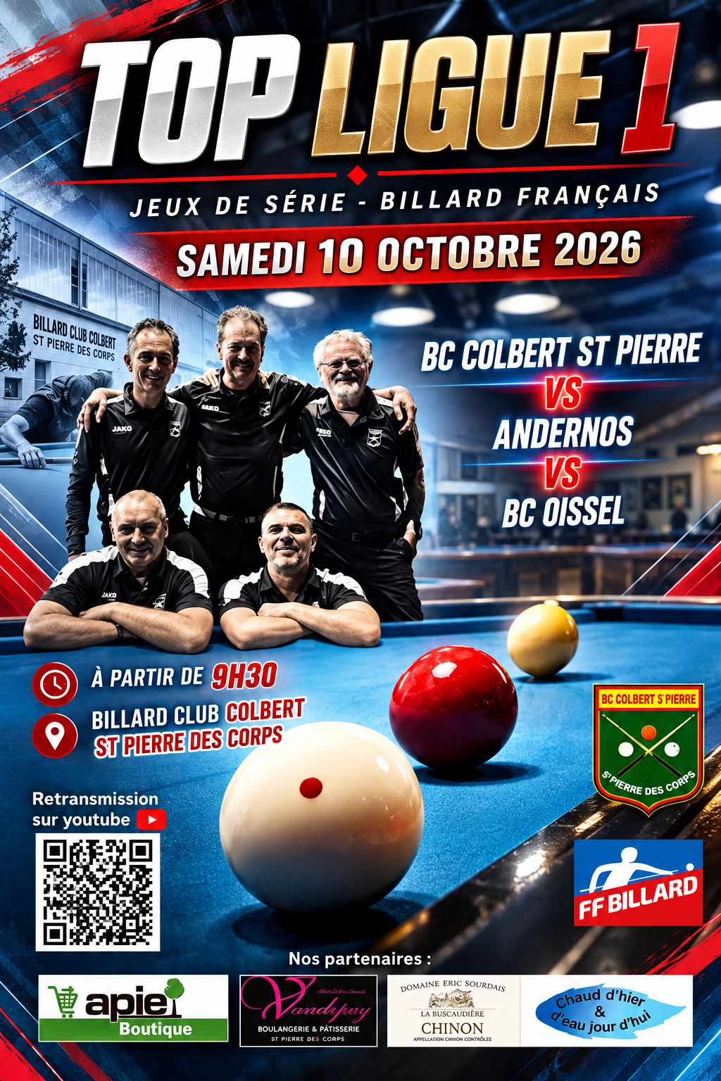 Billard Saint Pierre 2026 2027 JDS Top Ligue J1 Vs Andernos et Oissel