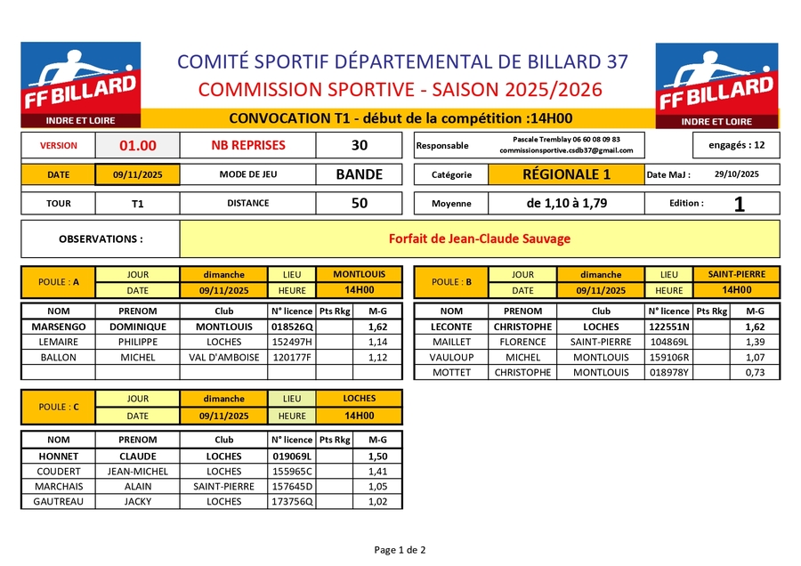 CSDB37 convocation bande R1 T1