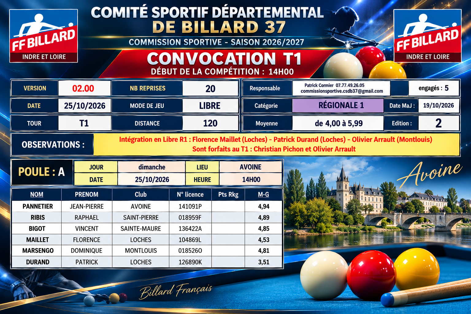 CSDB37 Libre R1 convocation T1 du 25 10 2026 V2 du 19 10 IA