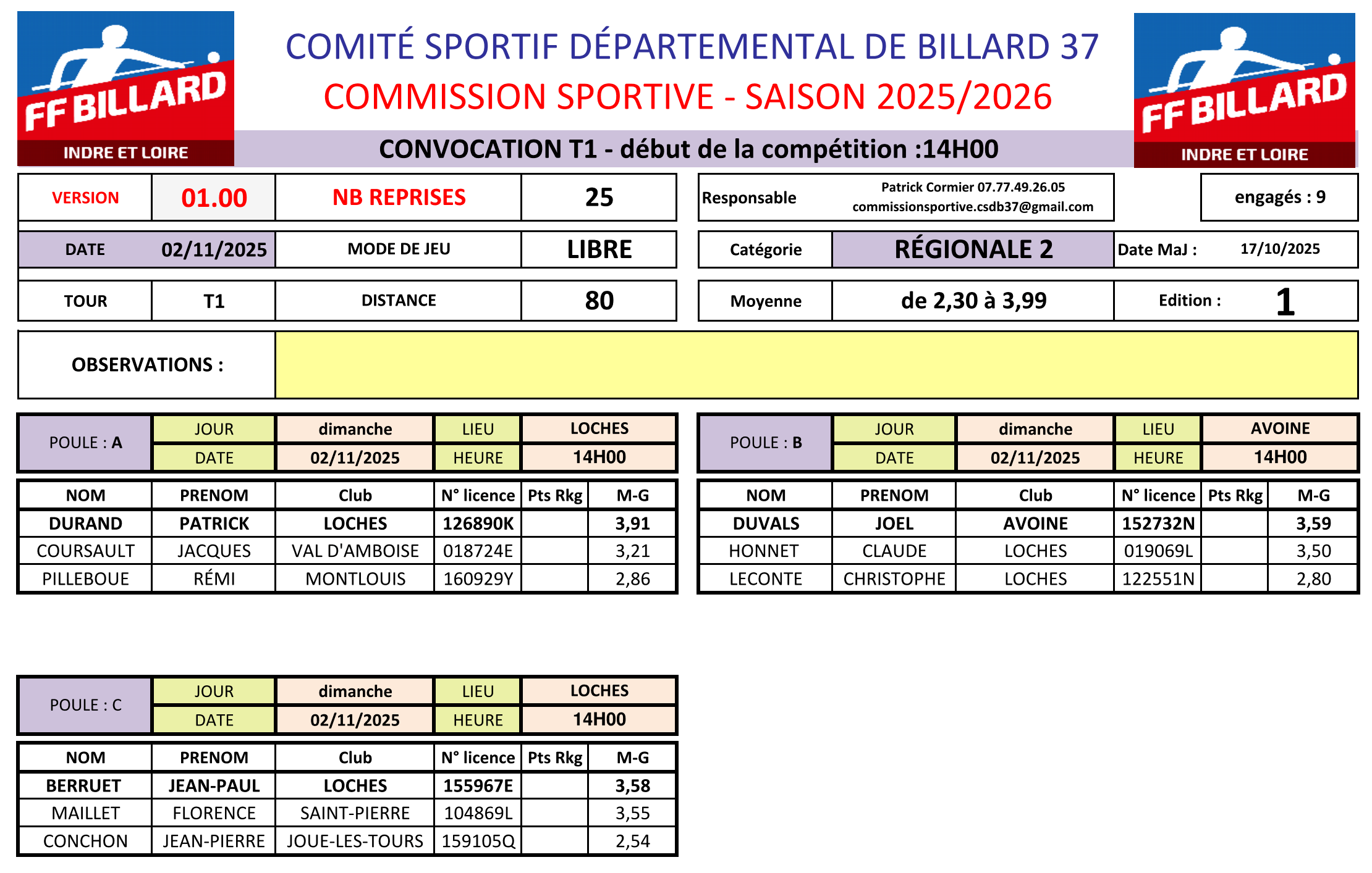CSDB37 Libre R2 convocation T1 du 02 11 2025 V1