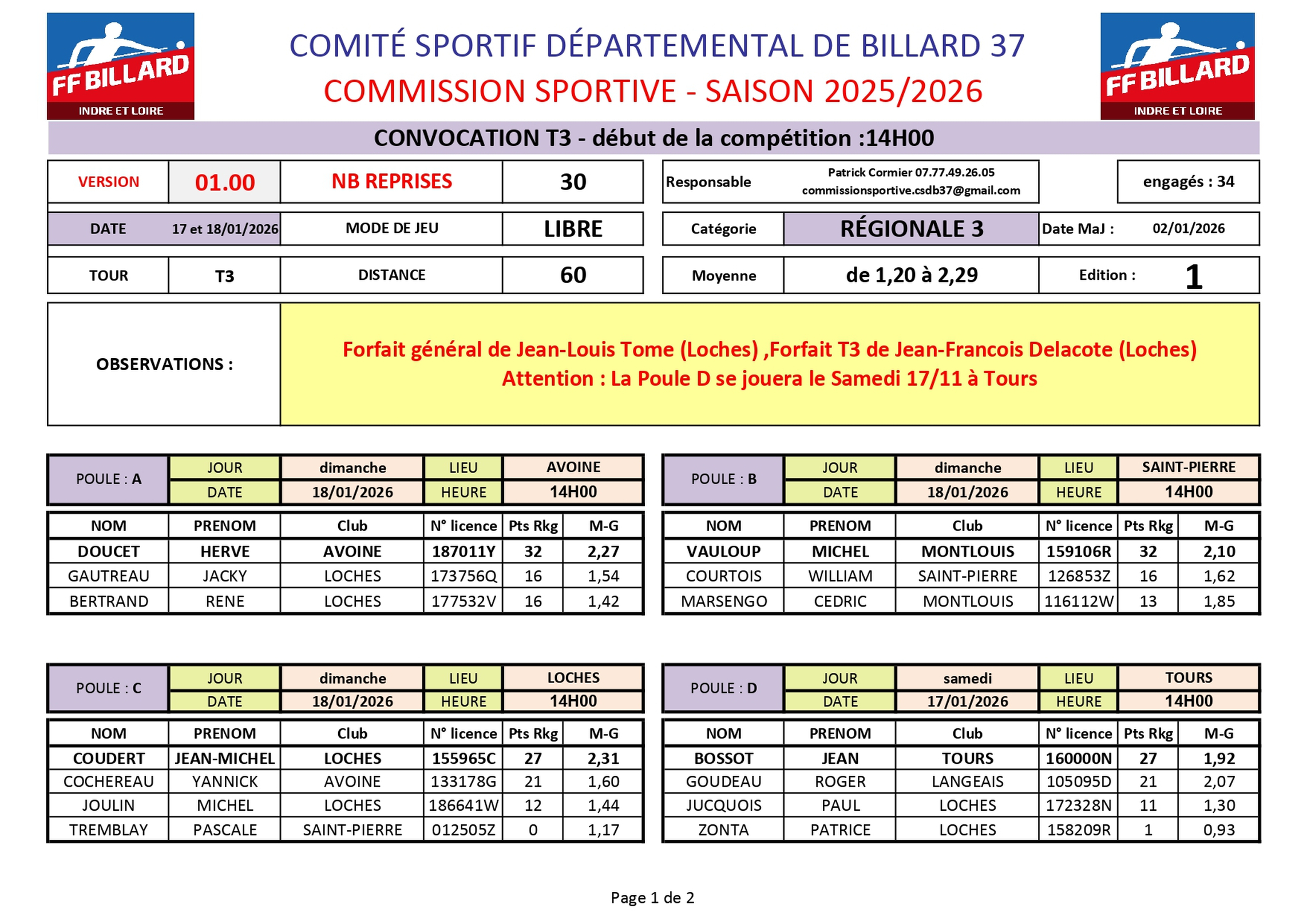 CSDB37 2025 2026 Libre R3 T3 convocation page 0001