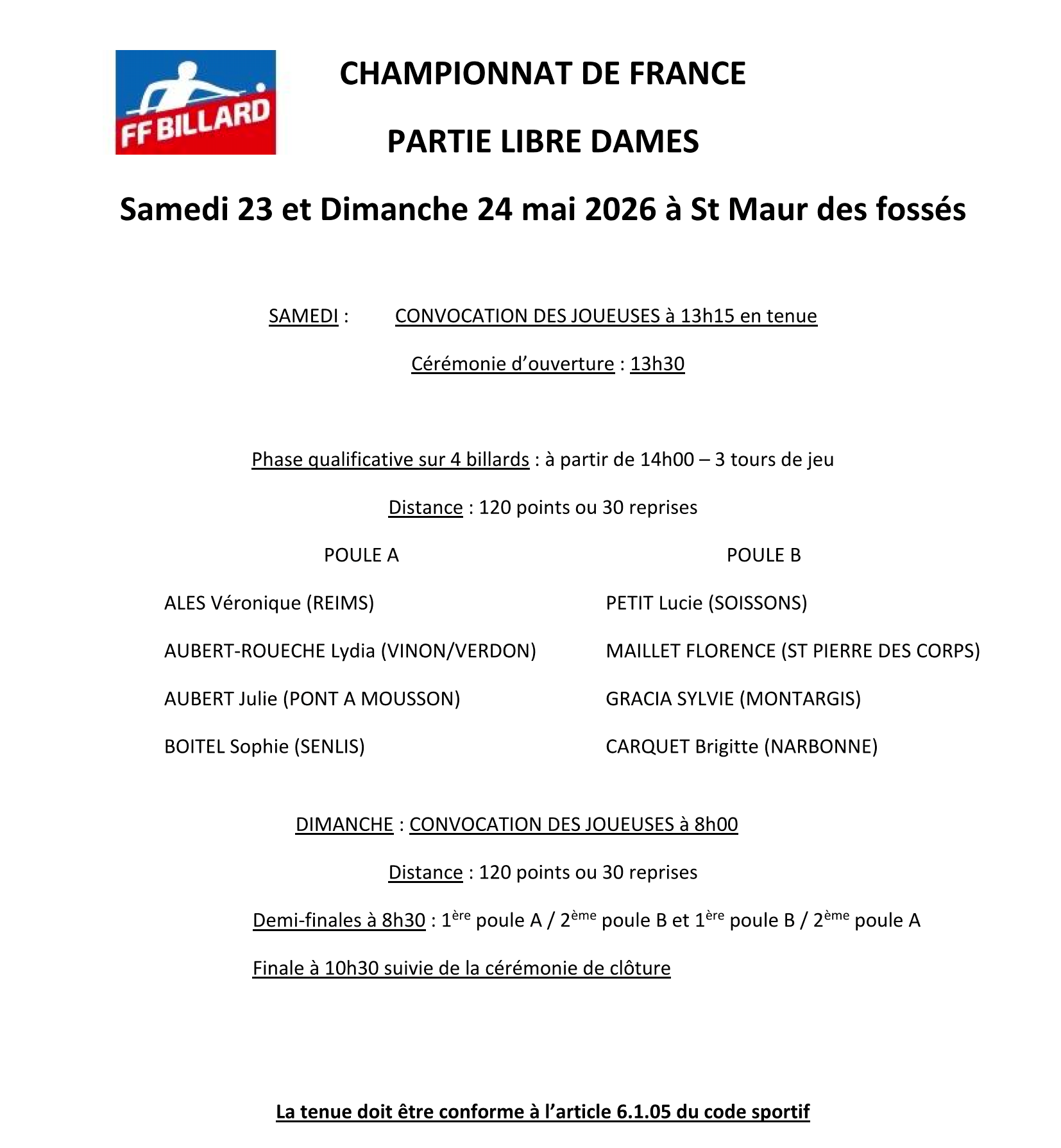 FFB 2025 2026 Libre Dames Finale France des 23 24 et 25 mai Saint Maur participantes