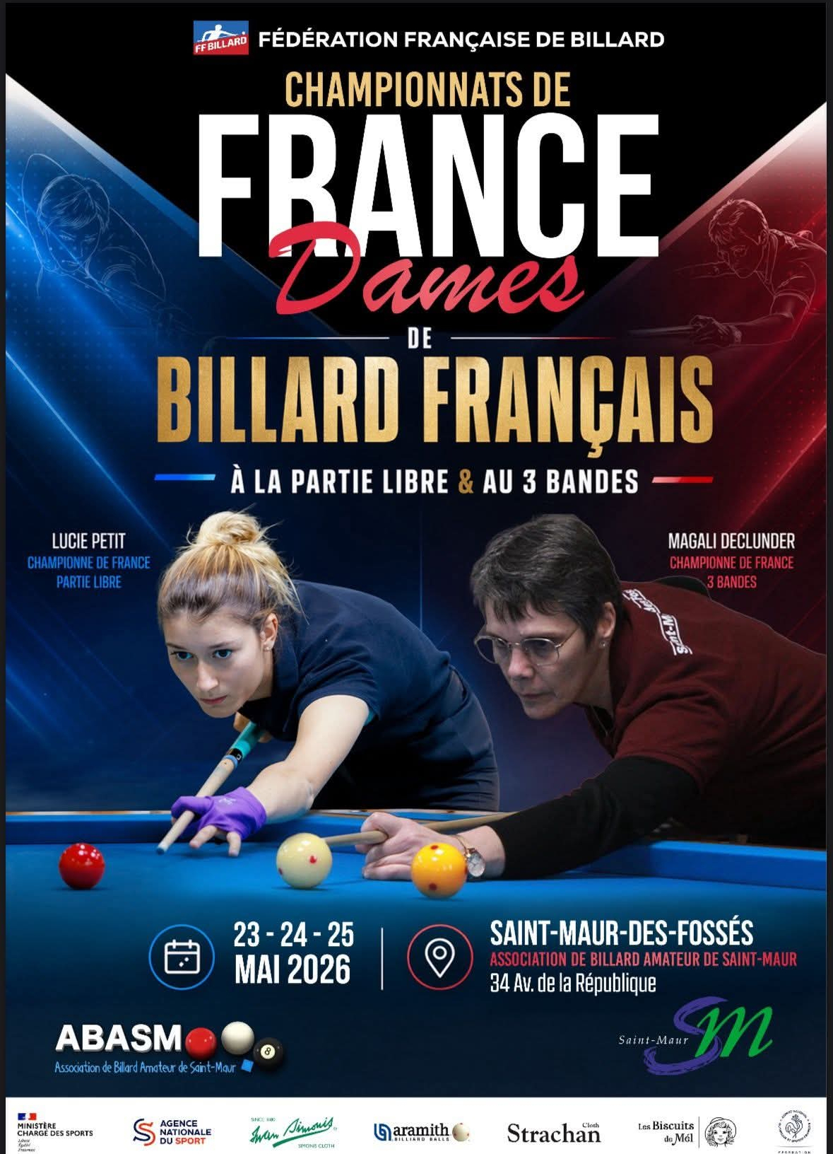 FFB 2025 2026 Libre et 3Bandes Dames Finale France des 23 24 et 25 mai Saint Maur