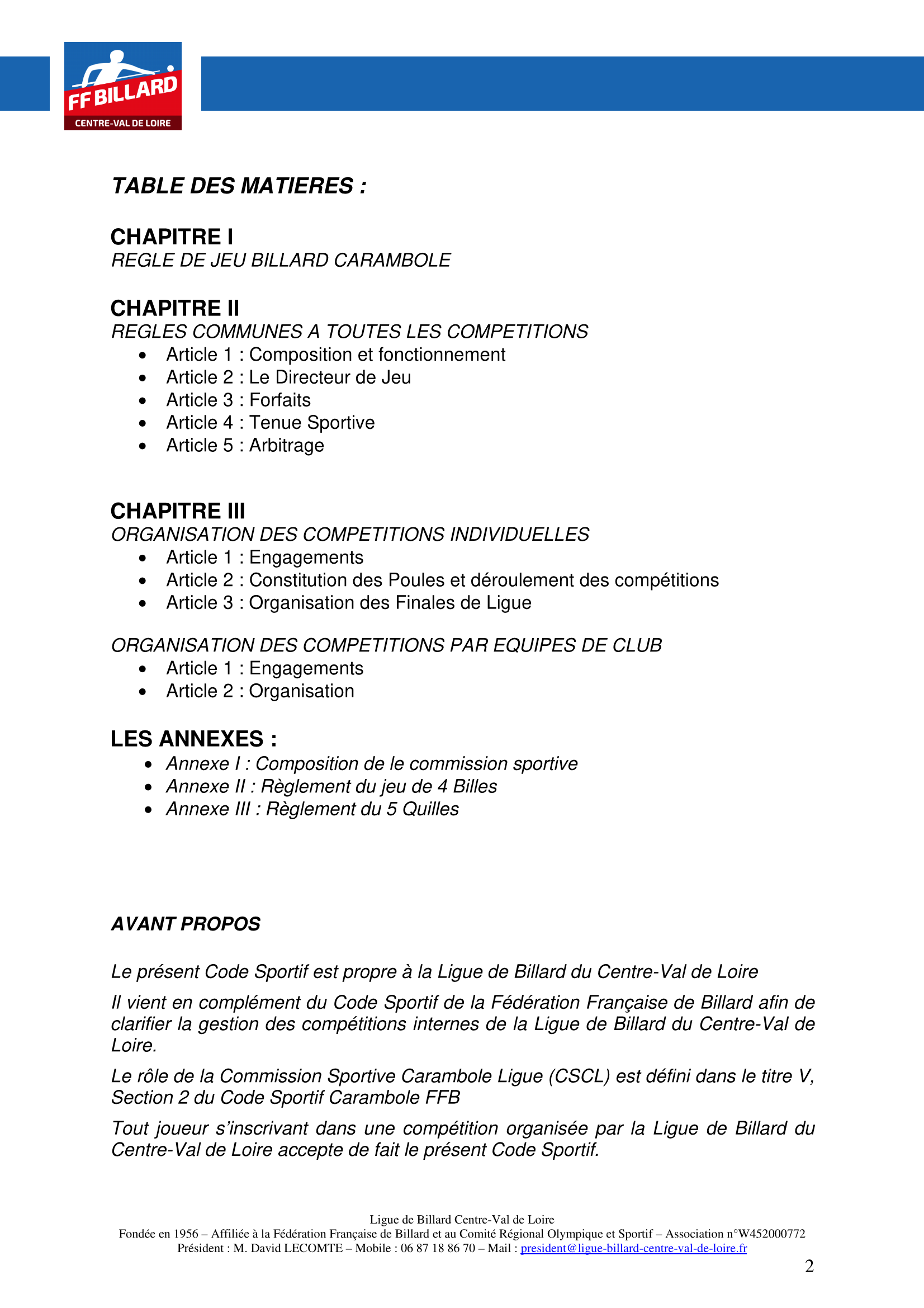 LBCVL Code sportif Carambole 2025 2026 Page 2