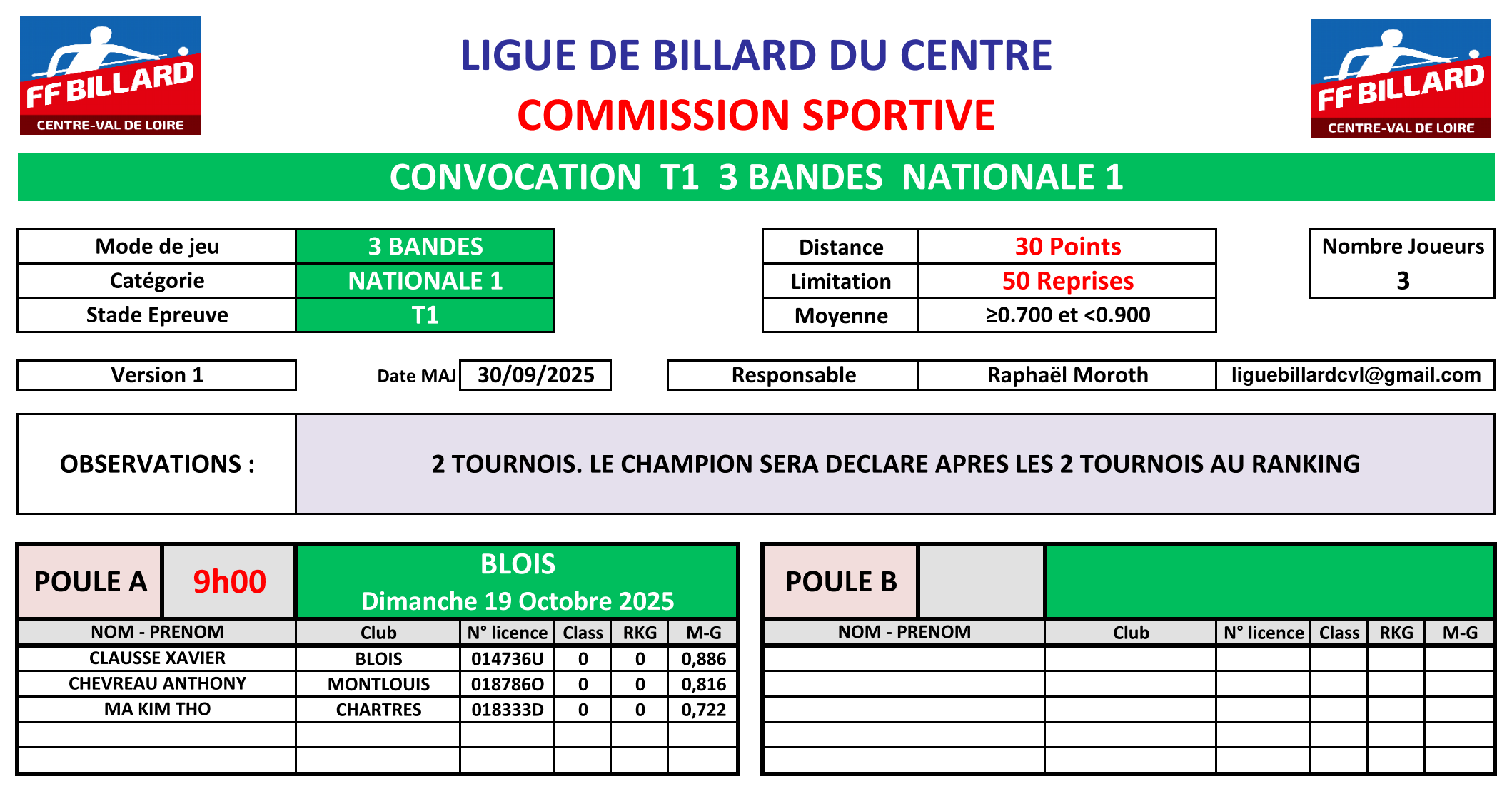 LBCVL 3 Bande N1 Convocation T1 19 10 2025